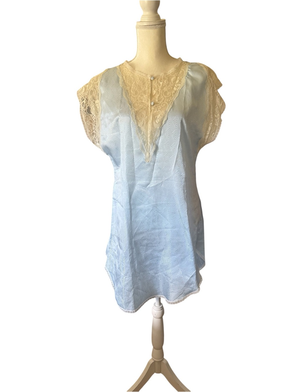 Lily of France Pale Blue Chemise with Cream Lace Trim